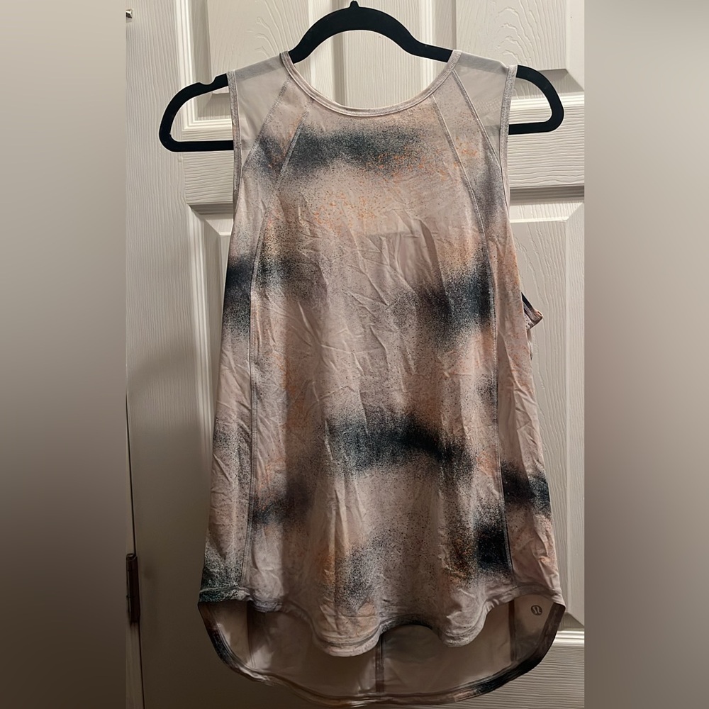 Lululemon Sculpt Tank Top Spray Camo, silver, blue, and green. Size 8